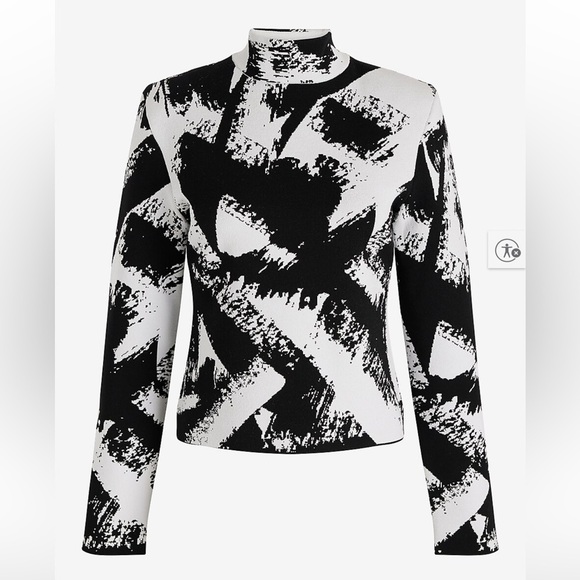New EXPRESS Printed Mock Neck Padded Shoulder Sweater medium - Picture 5 of 12